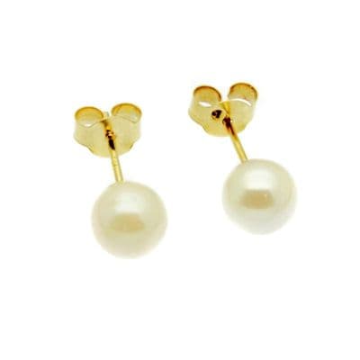 9ct Gold Pearl Earrings 5mm Round White Cultured Pearls Gold Studs