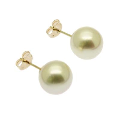 9ct Gold Pearl Earrings 9mm Round White Cultured Pearls Gold Studs