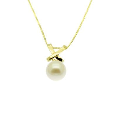 9ct Gold Pearl Pendant Necklace 6mm Round Freshwater Pearl