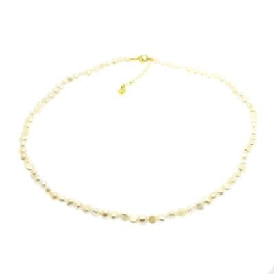 Baroque Pearl Choker Necklace White 6mm Gold Plated Sterling Silver Clasp 16