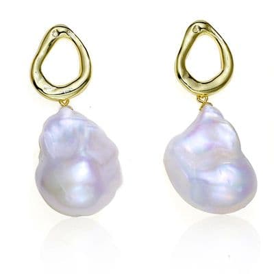 Baroque Pearl Drop Earrings Hoop with Stud 18ct Gold over Sterling Silver