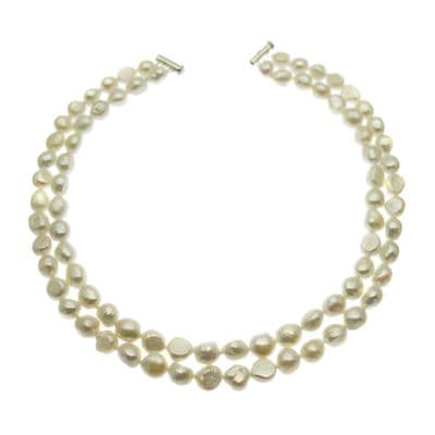 Baroque Pearl Necklace Double Strand White Pearls Sterling Silver 17/18