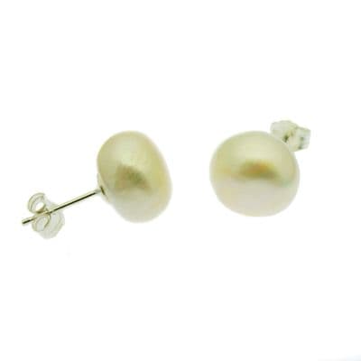 Baroque Pearl Stud Earrings 10 mm Cultured Pearls Sterling Silver