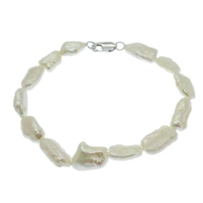 Biwa Pearl Bracelets Flat Oblong Pearls Sterling Silver Clasp