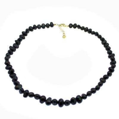 Black Baroque Pearl Choker Necklace 6mm Gold Plated Sterling Silver Clasp 16