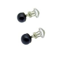 Black Clip On Pearl Earrings 9mm Pearls Sterling Silver