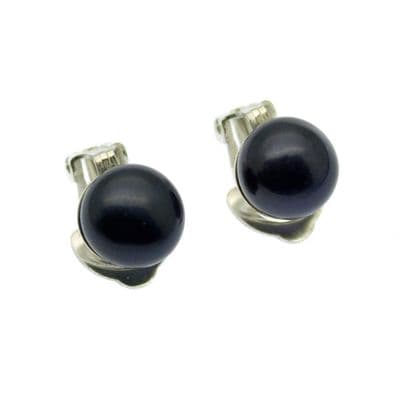 Black Clip On Pearl Earrings 9mm Pearls Sterling Silver