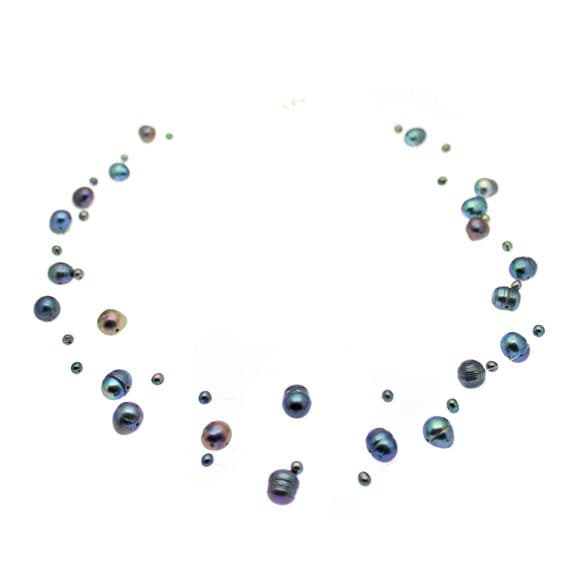 Black Floating Pearl Illusion Necklace 3 Strands  Sterling Silver 18