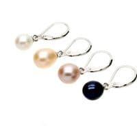 Black Leverback Pearl Drop Earrings 7mm Oval Pearls Sterling Silver
