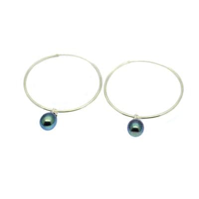 Black Pe¤arl Hoop Earrings Large Sterling Silver Hoops