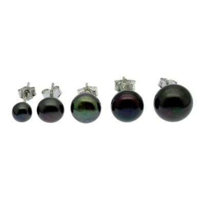 Black Pearl Earrings Freshwater Button Pearls Sterling Silver