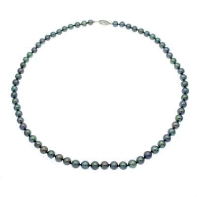 Black Pearl Necklace 6mm Cultured Pearls Sterling Silver 16