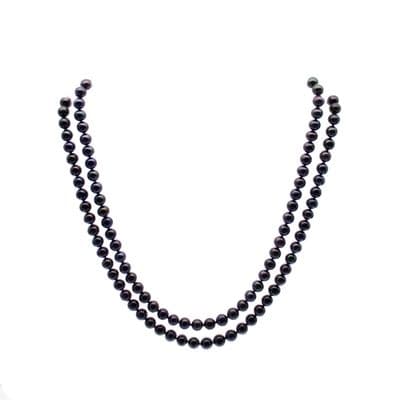Black Pearl Necklace Double Strand 6mm Pearls Sterling Silver 20