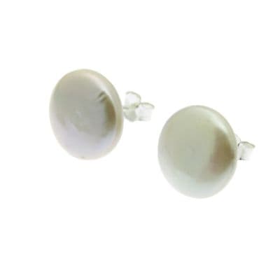 Coin Pearl Earrings Sterling Silver Studs