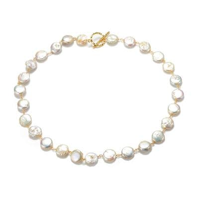Coin Pearl Necklace Cultured Cultured Pearls Toggle Clasp 18