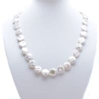 Coin Pearl Necklace Sterling Silver Cultured Freshwater Pearls 18