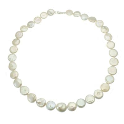 Coin Pearl Necklace Sterling Silver Cultured Freshwater Pearls 18