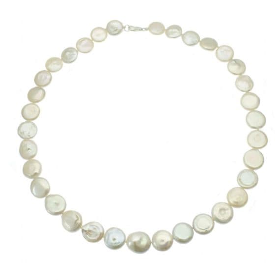 Coin Pearl Necklace Sterling Silver Cultured Freshwater Pearls 18