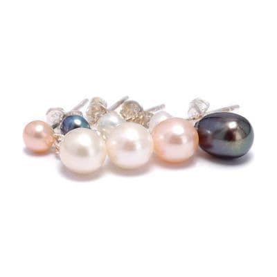 Double Pearl Drop Earrings Oval Cultured Pearl & Pearl Stud Sterling Silver