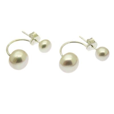 Double Pearl Earrings White Freshwater Pearls Sterling Silver