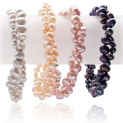 Double Strand Baroque Pearl Bracelet Sterling Silver Clasp