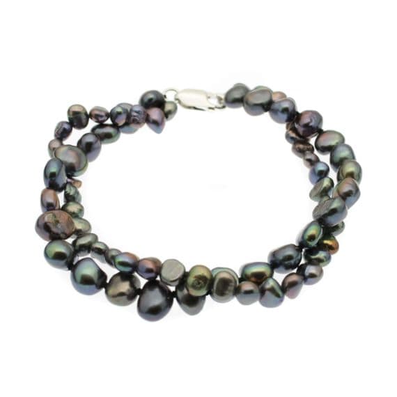 Double Strand Baroque Pearl Bracelet Sterling Silver Clasp
