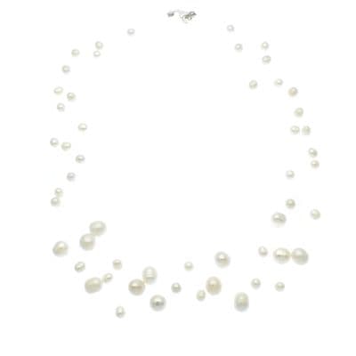 Floating Pearl Necklace 3 Strands White Pearls Sterling Silver 18 or 20