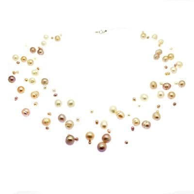 Floating Pearl Necklace 6 Strands Pastel Pink Pearls Sterling Silver 18