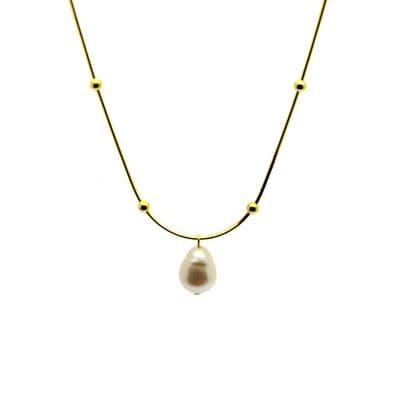 Gold on Silver Beaded Choker Pearl Pendant Necklace 16