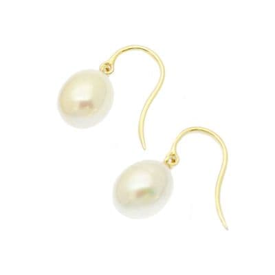 Gold Pearl Drop Hook Earrings  8mm White Cultured Pearls