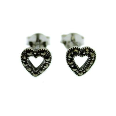 Heart Earrings Marcasite inlaid Sterling Silver Setting & Studs