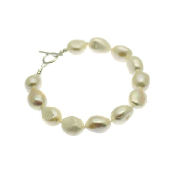 Large Baroque Pearl Bracelet Sterling Silver Toggle Clasp