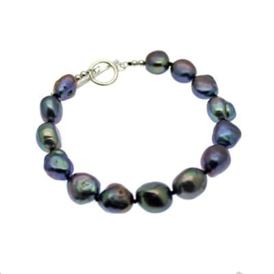 Large Black Baroque Pearl Bracelet Sterling Silver Clasp