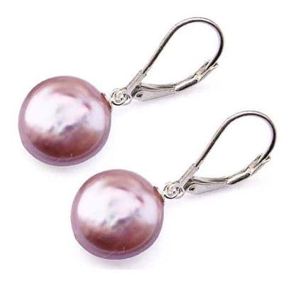 Lavender Leverback Earrings Coin Pearl Drop & Dangle Sterling Silver