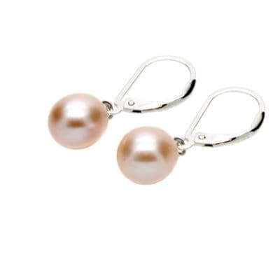Lavender Leverback Pearl Drop Earrings 7mm Oval Pearls Sterling Silver