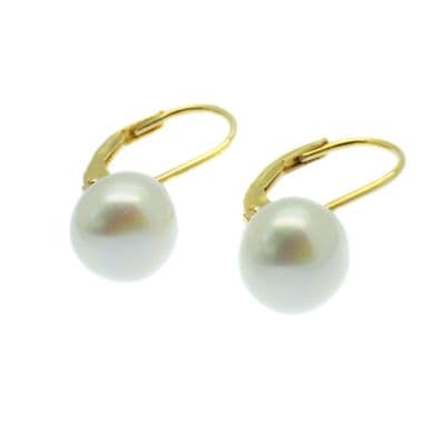 Leverback Earrings 14ct Gold Plated on Silver 8mm White Pearls