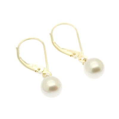 Leverback Earrings 9ct Gold 6mm Round White Pearls