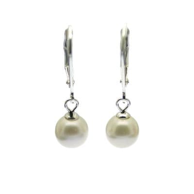 Leverback Earrings Sterling Silver 7mm Round White Pearls