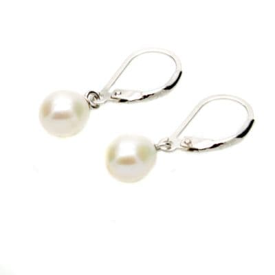 Leverback Pearl Drop Earrings 7mm Oval Pearls Sterling Silver