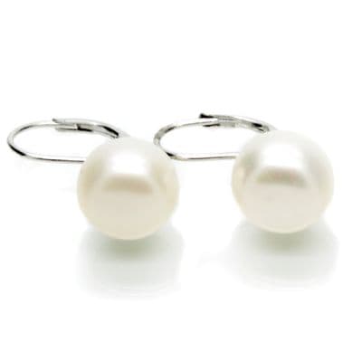 Leverback Pearl Earrings 10mm Cultured Button Pearls Sterling Silver