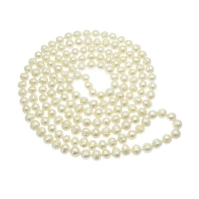 Long Pearl Necklace White Cultured Pearls - 50