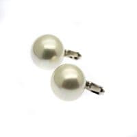 Mabe Pearl Clip On Earrings 16mm White Shell Pearls Sterling Silver
