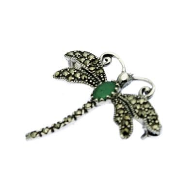 Marcasite  Dragonfly Brooches with Emerald  on Sterling Silver