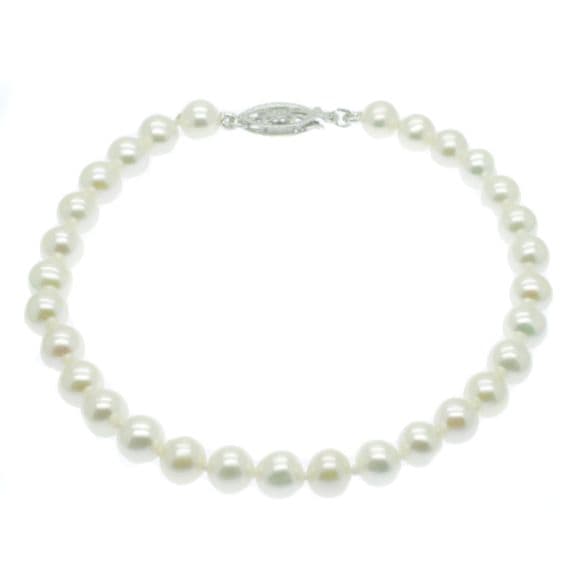 Pearl Bracelet White 7mm Round Freshwater Pearls Sterling Silver