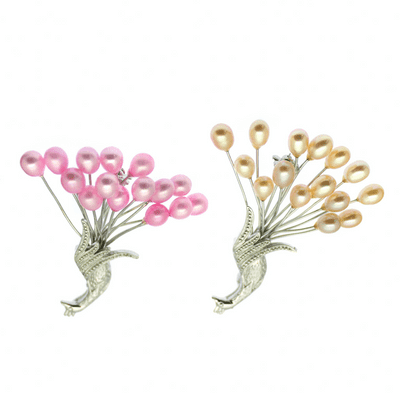 Pearl Brooch with Flower Bouquet / Peacock Design
