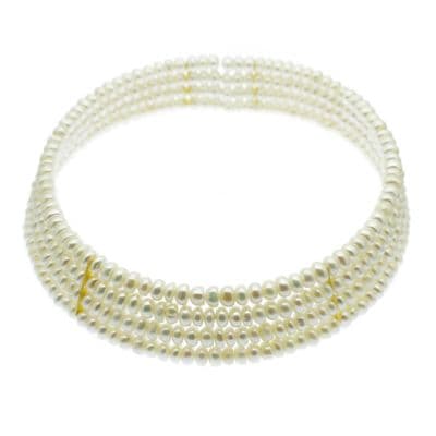 Pearl Choker Collar Four Strand Necklace White Cultured Pearls