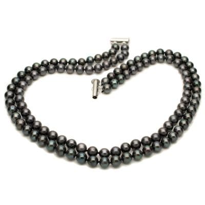 Pearl Choker Necklace Black Double Strand Sterling Silver