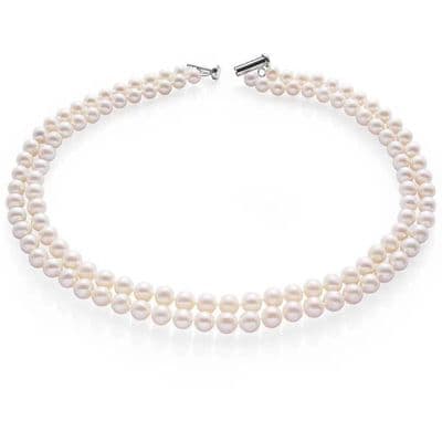 Pearl Choker Necklace Double Strand Sterling Silver