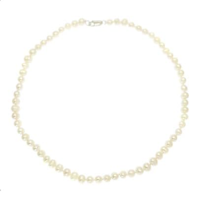 Pearl Choker Necklace  White 5mm Cultured Pearls Sterling Silver Clasp 16