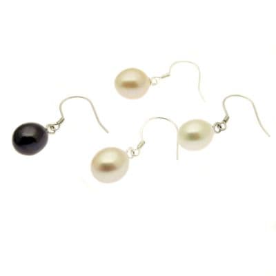 Pearl Drop Earrings Oval Cultured Pearls Sterling Silver Hooks